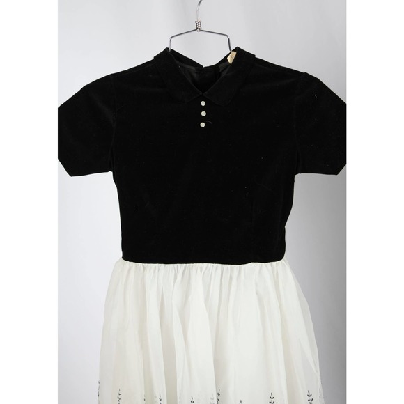 50s B&W Flocked Border Print Kid's Dress | Size 12 | VTG - Picture 3 of 5